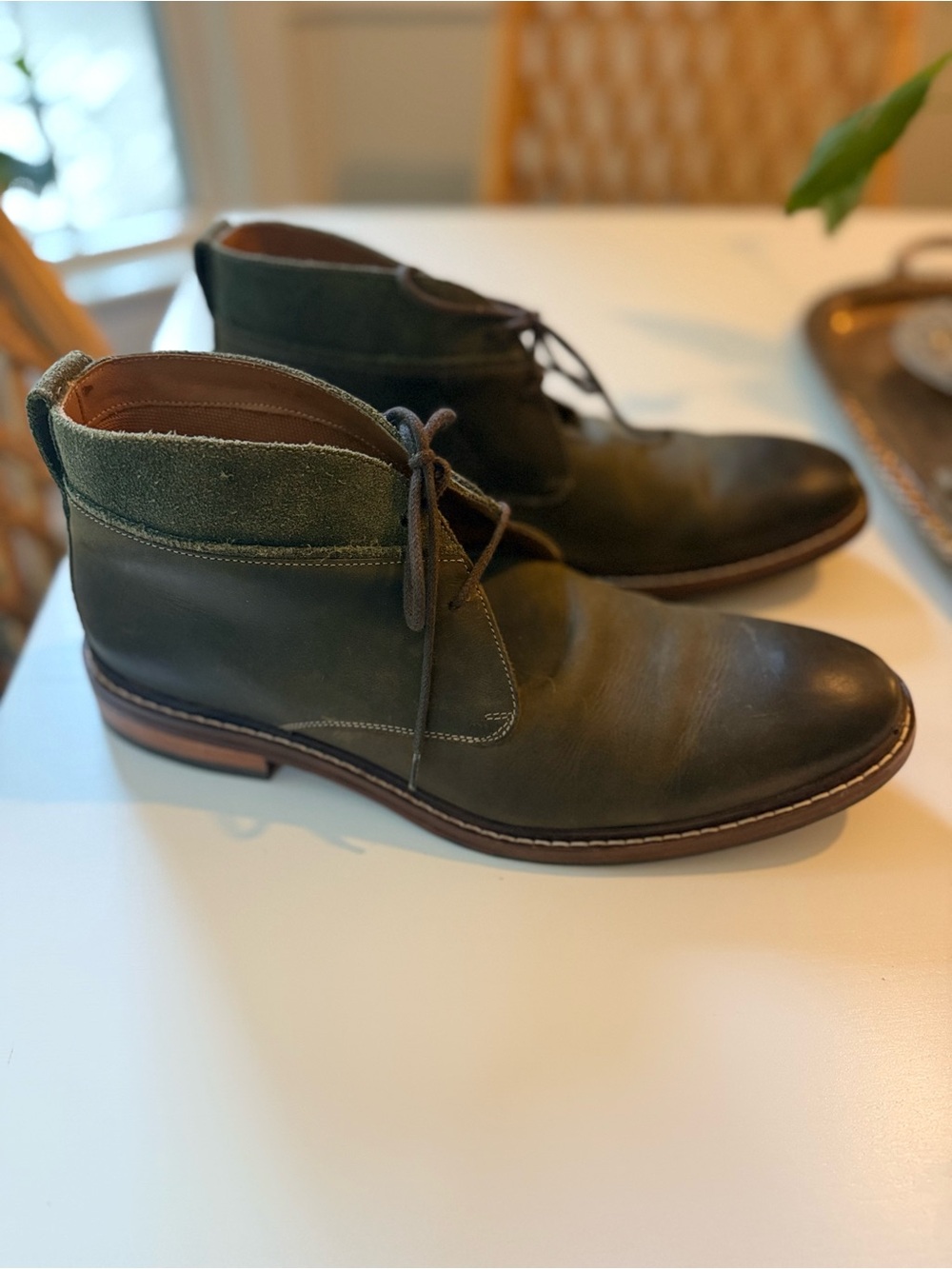 Cole Haan Olive Green Leather and Suede Chukka Boots